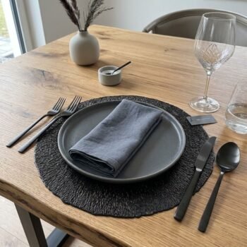 Plato de sitio individual de pvc negro modelo Shine de 38 cm