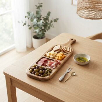 Tabla para picada de 4 divisiones de madera con mango